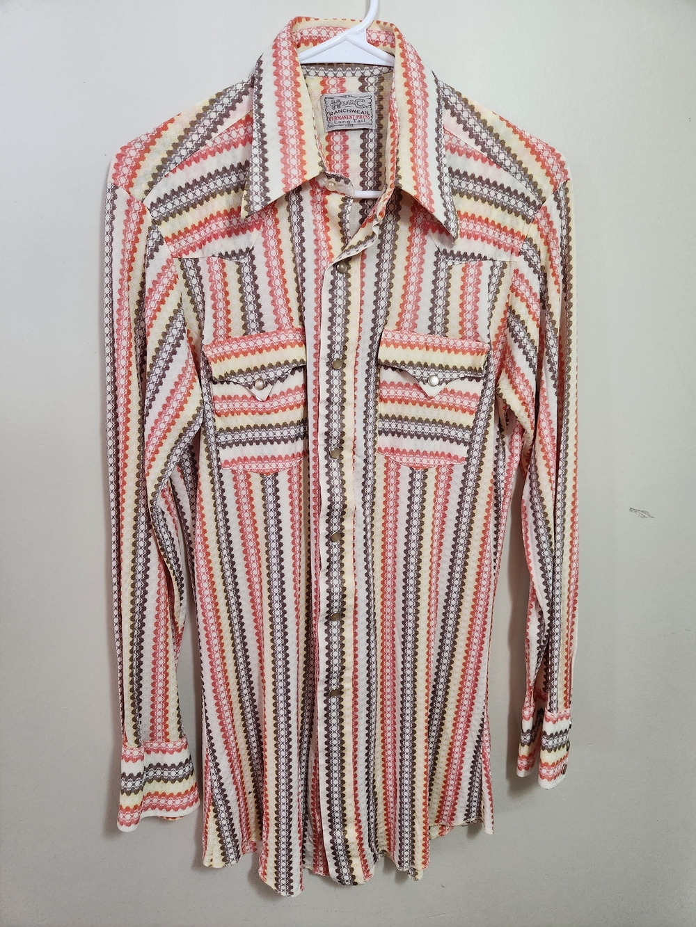 Leisure Vintage 1970s Retro Stripe Button-Down Shirt - Multicolor M Medium 15/34